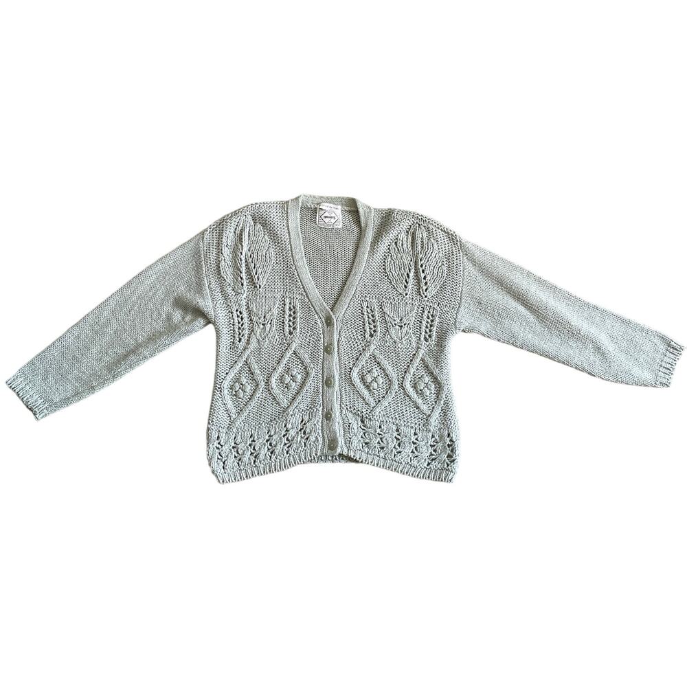 vintage 80s hand knit mint green button down cardigan